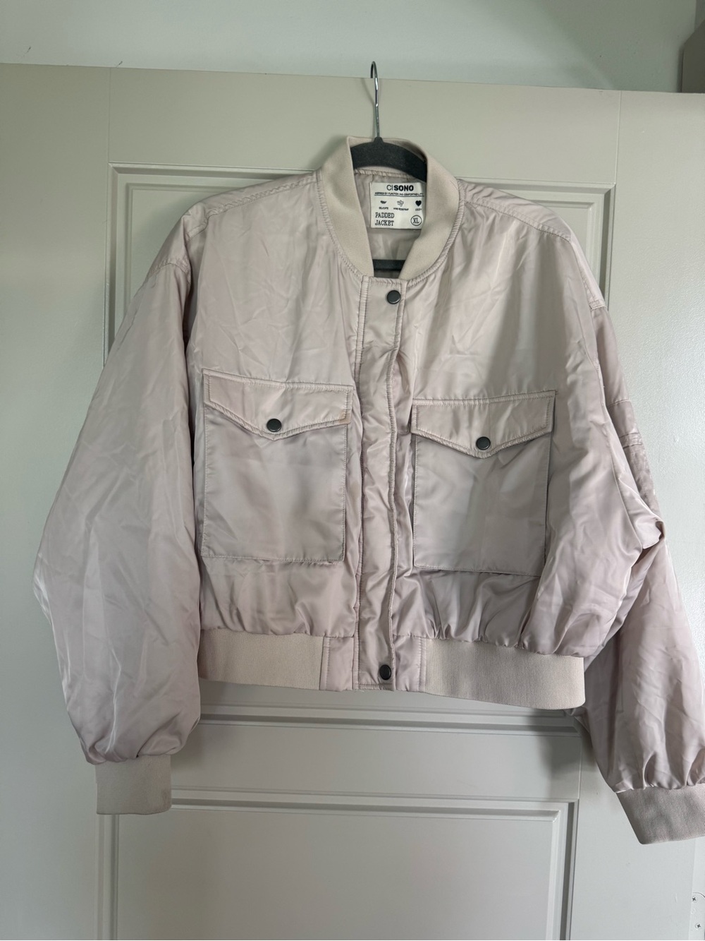 Cream Bomber Jacket with Utility Pockets
